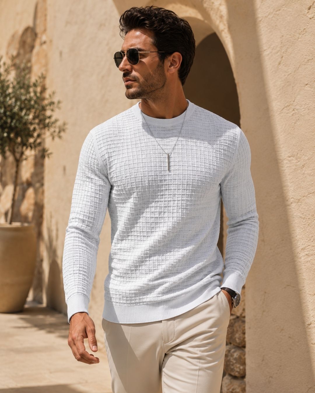 Camiseta Manga Longa Gola Careca Texturizada