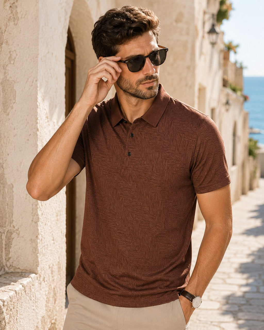 Camisa Polo Manga Curta Estampa Abstrata Minimalista