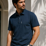 Camisa Polo Manga Curta Textura Canelada Minimalista