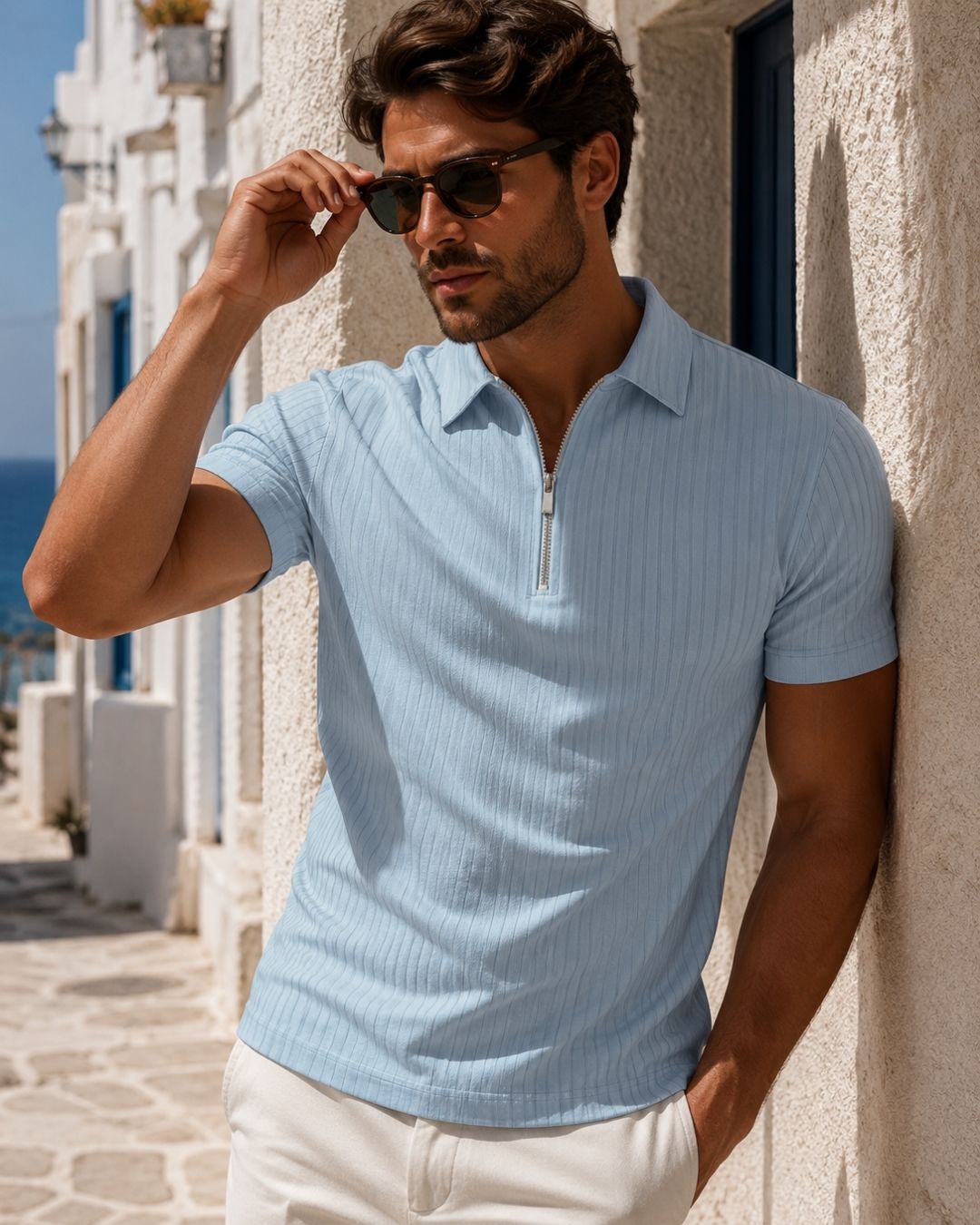 Camiseta Gola Polo Manga Curta Com Zíper Texturizada