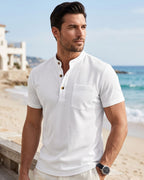Camiseta Gola Henley Manga Texturizada Com Botões