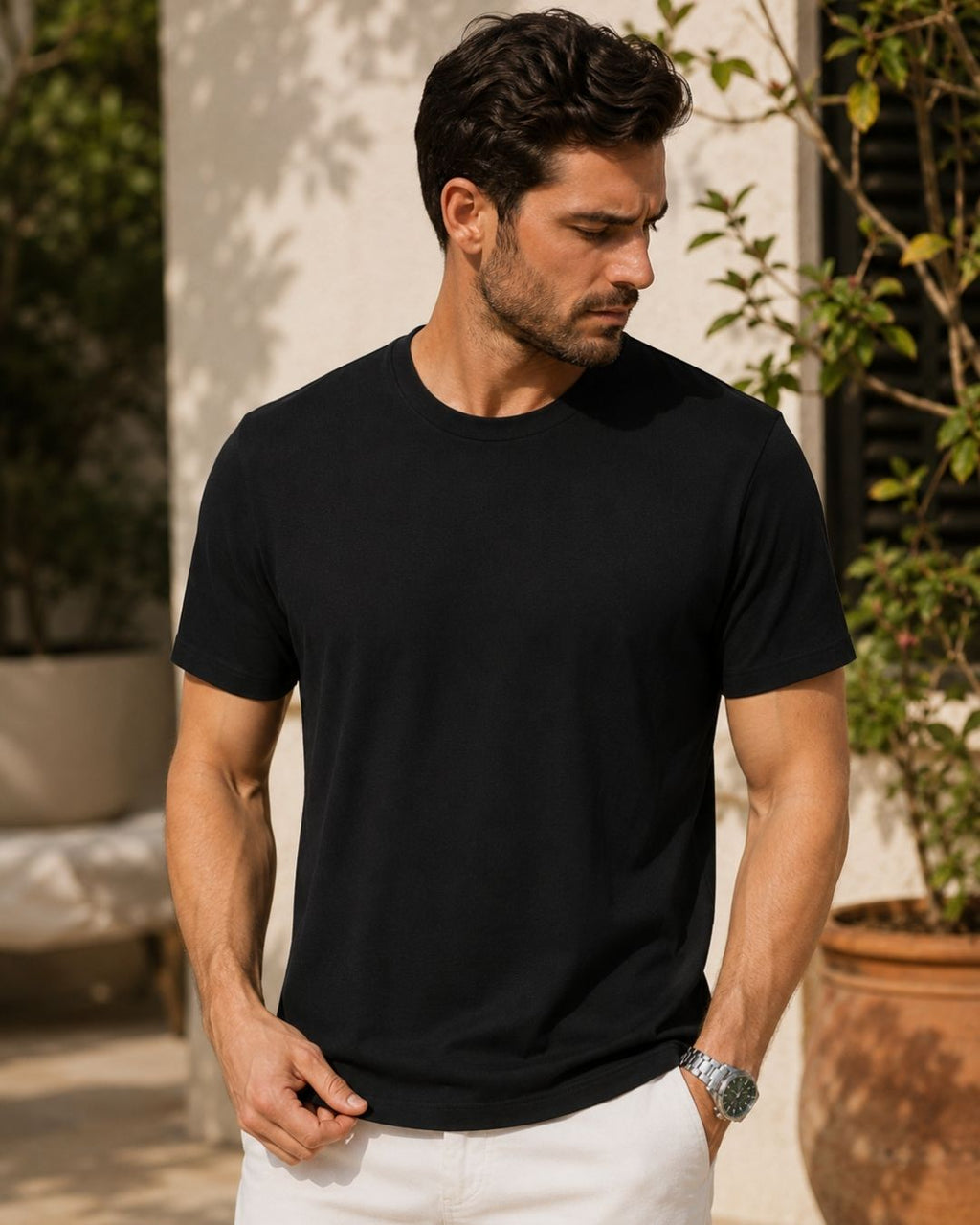 Camiseta Gola Careca Manga Curta Texturizada