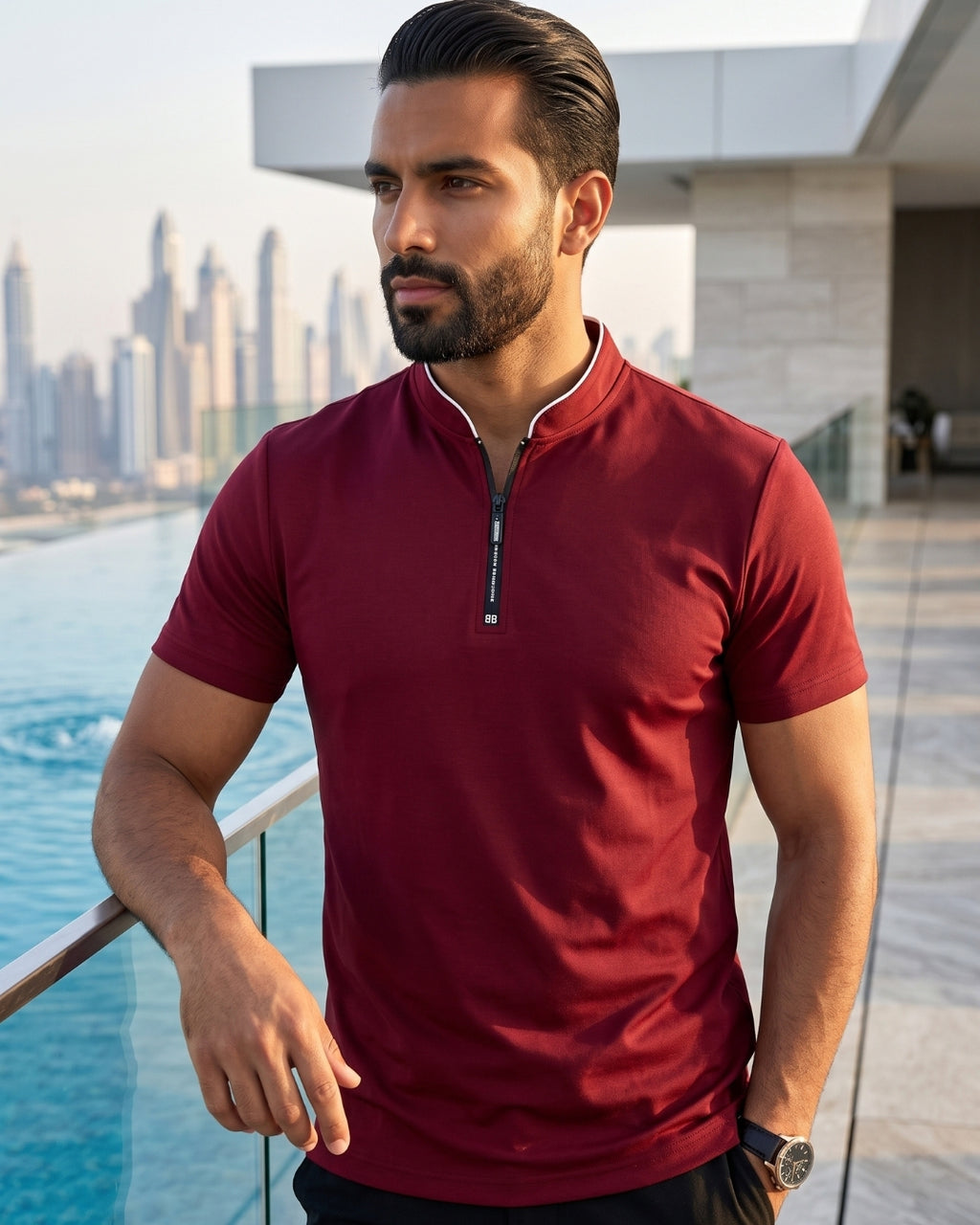 Camiseta Gola Padre Manga Curta Com Zíper Frontal
