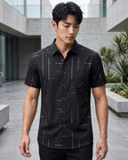 Camisa Manga Curta Estampa Geométrica Com Bolso Frontal