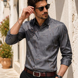 Camisa Manga Longa Estampa Geométrica Com Bolso Frontal