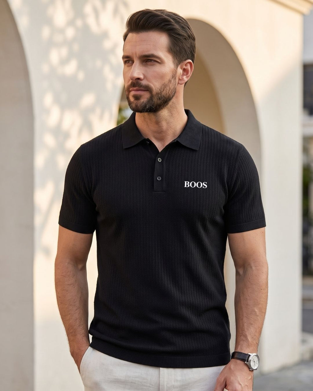 Camisa Polo Manga Curta Texturizada Com Bordado