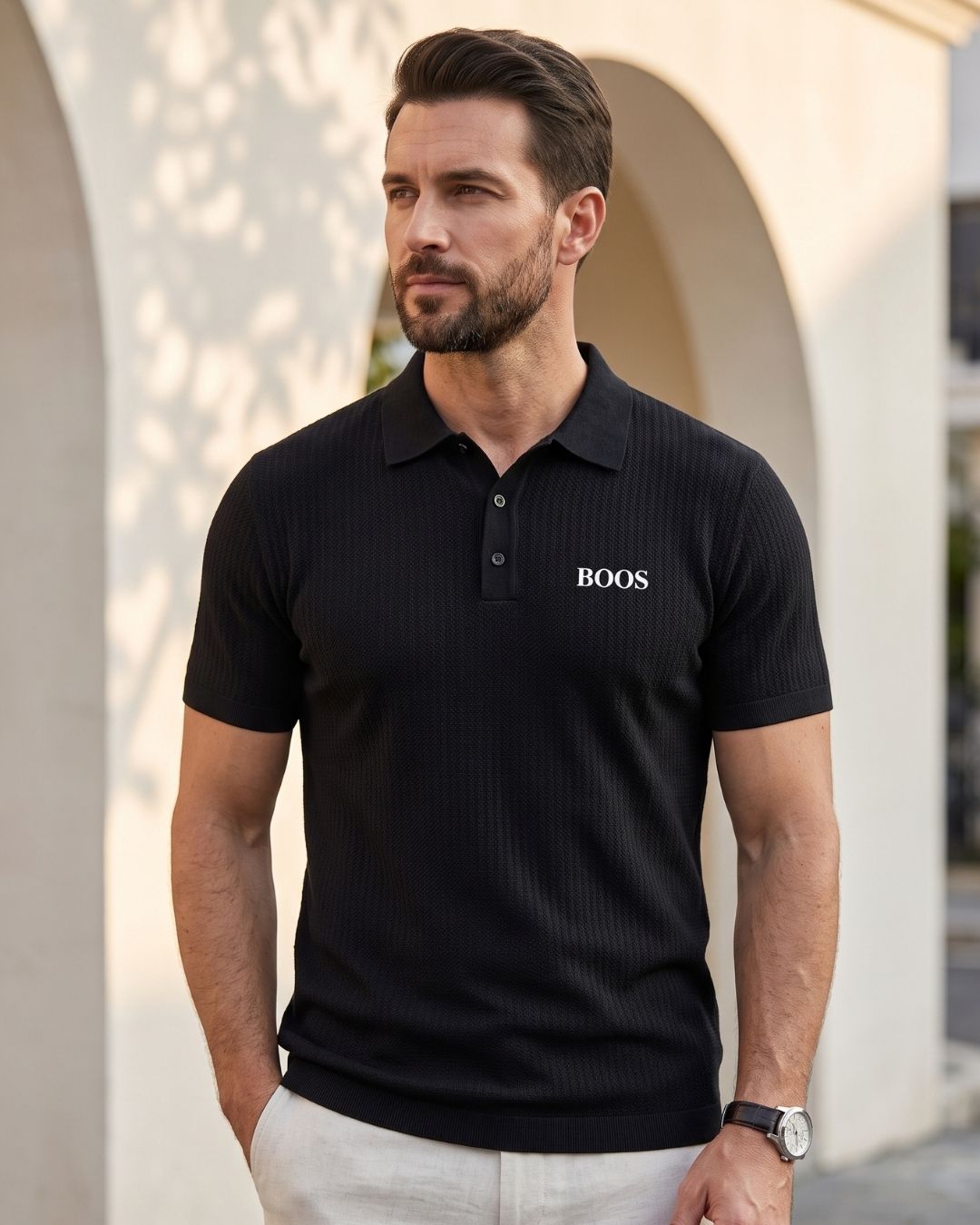 Camisa Polo Manga Curta Texturizada Com Bordado