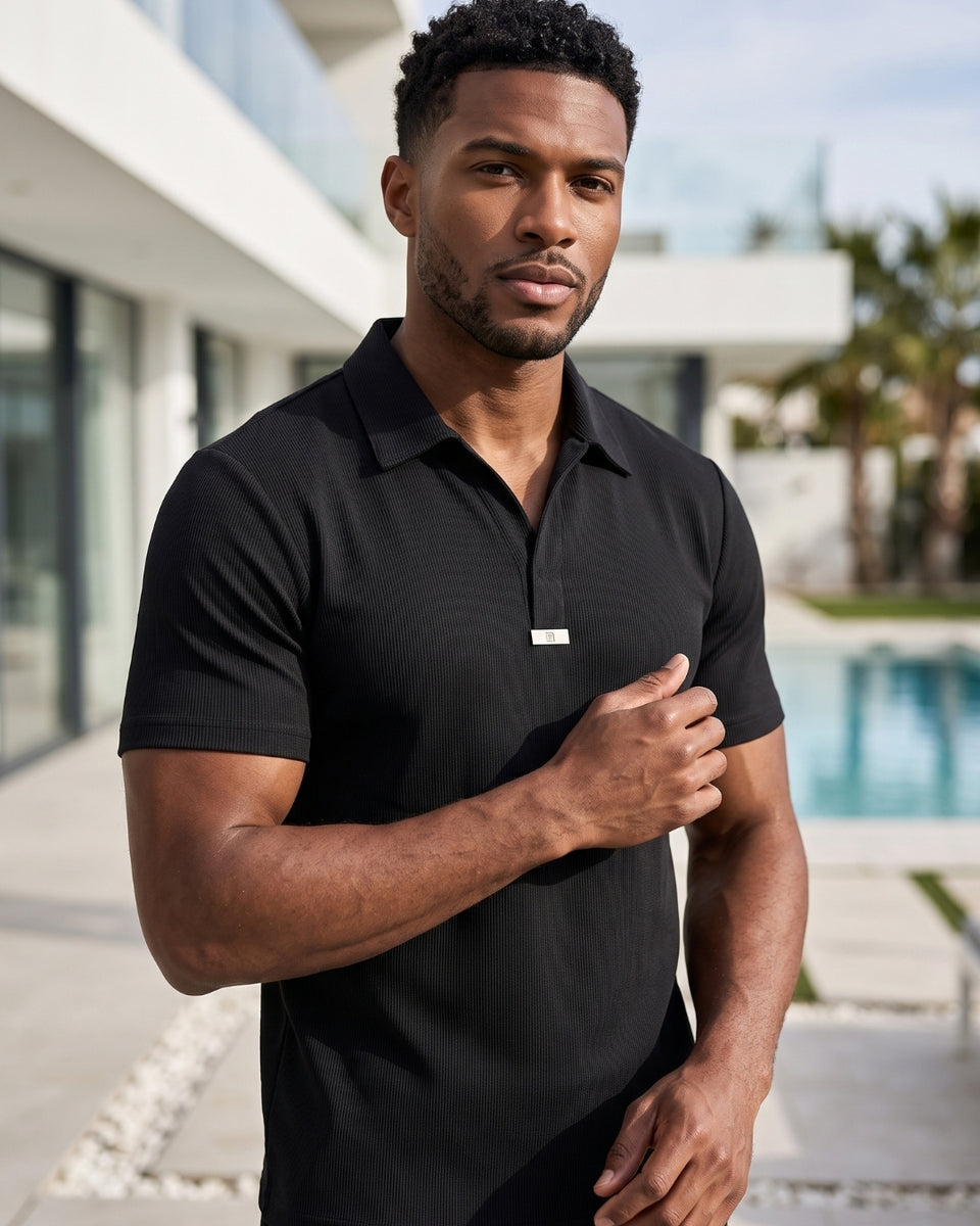Camisa Polo Manga Curta Canelada Gola Aberta