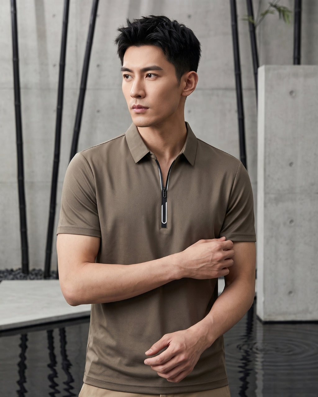 Camisa Polo Manga Curta Com Zíper Frontal Minimalista