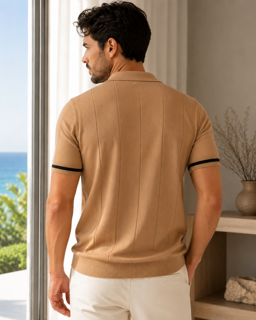 Camisa Polo Manga Curta Texturizada Com Zíper