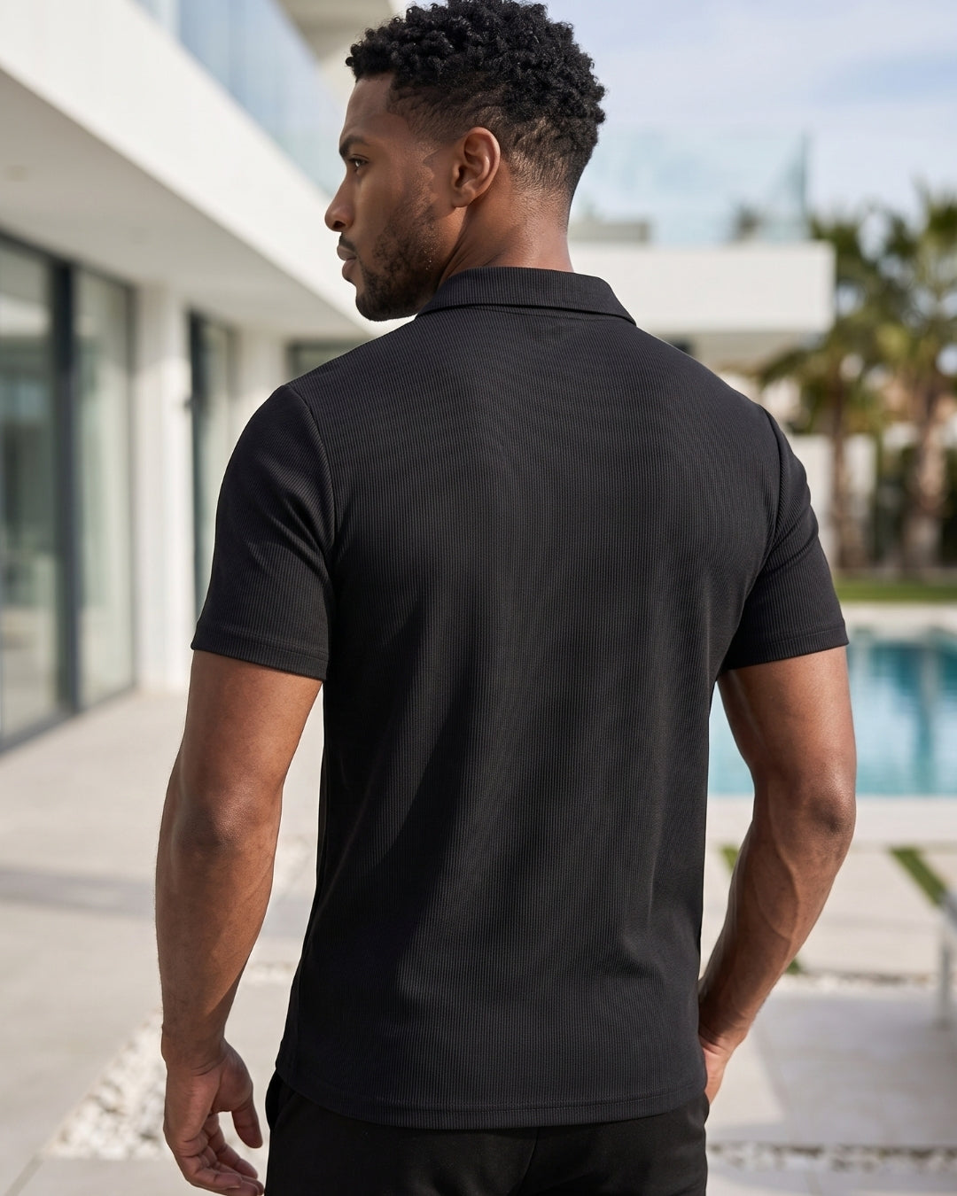 Camisa Polo Manga Curta Canelada Gola Aberta