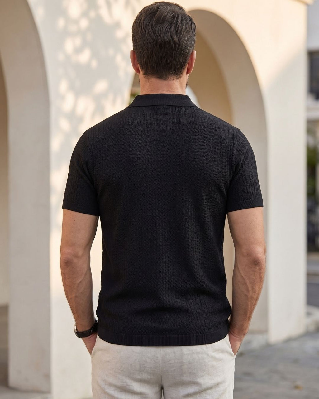 Camisa Polo Manga Curta Texturizada Com Bordado