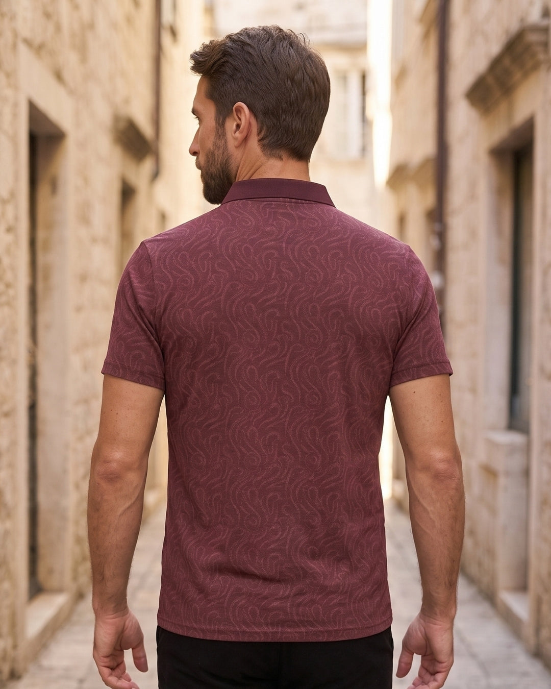 Camisa Polo Manga Curta Estampa Abstrata Com Bordado