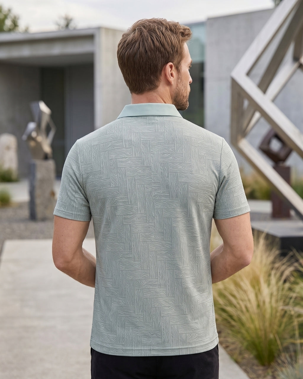 Camisa Polo Manga Curta Estampa Geométrica Minimalista