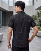 Camisa Manga Curta Estampa Geométrica Com Bolso Frontal