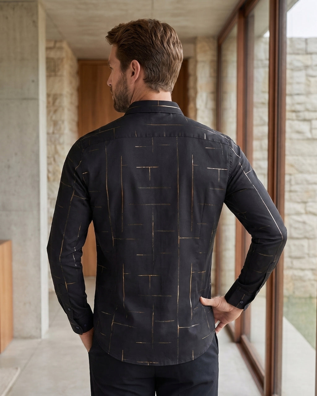 Camisa Manga Longa Estampa Geométrica Com Botões