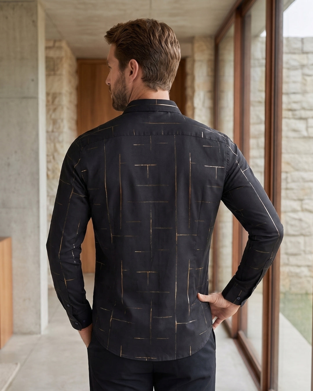 Camisa Manga Longa Estampa Geométrica Com Botões