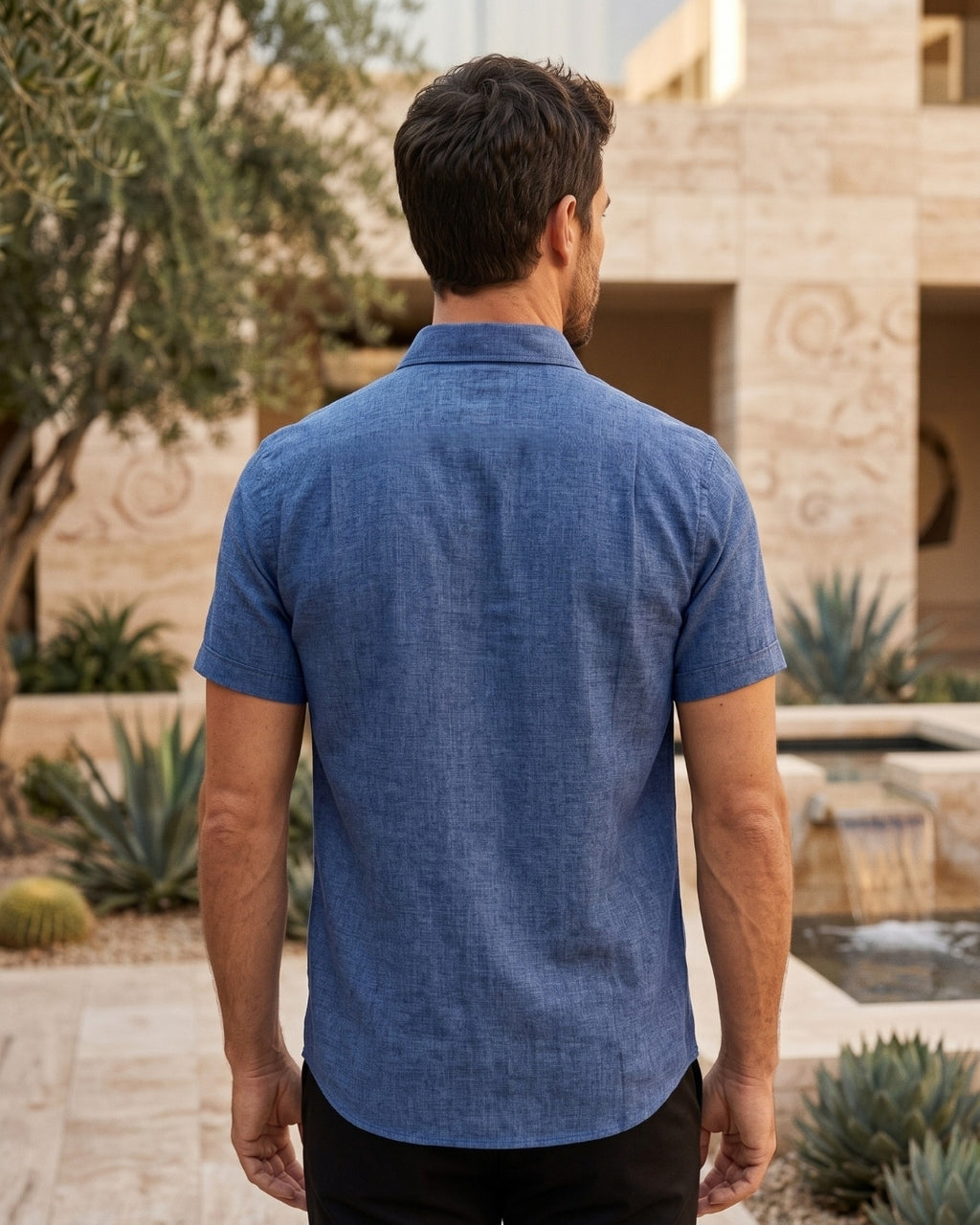 Camisa Manga Curta Textura Linho Com Bolso Frontal