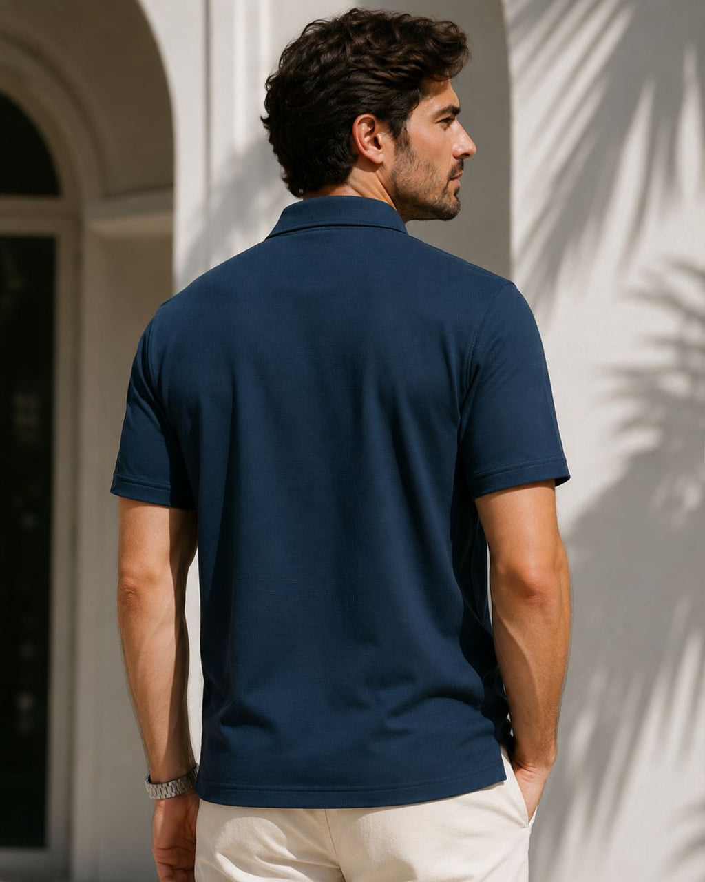 Camisa Polo Manga Curta Textura Canelada Minimalista