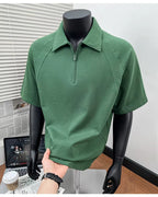 Camisa Polo Manga Curta Com Zíper E Recorte Raglan