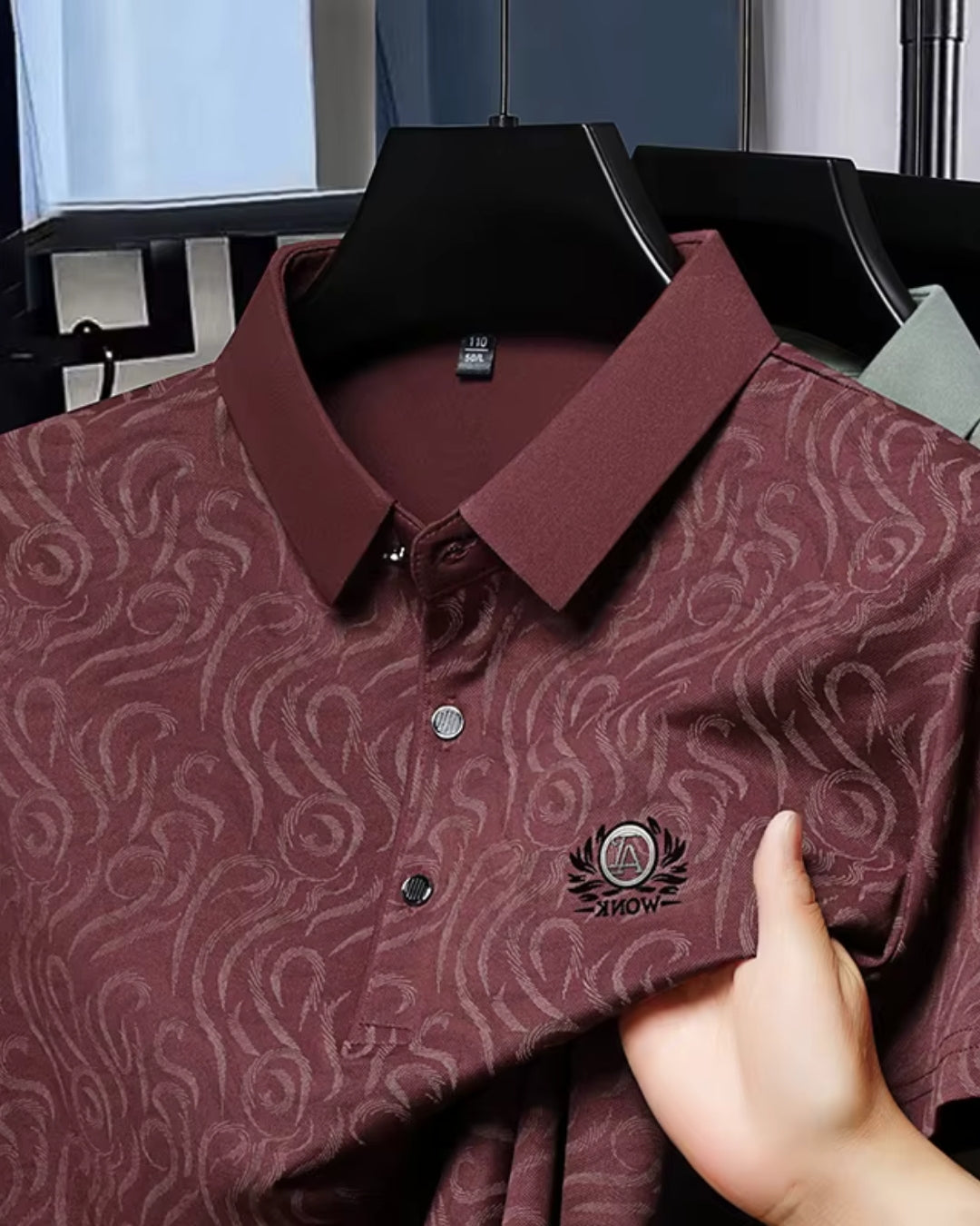 Camisa Polo Manga Curta Estampa Abstrata Com Bordado